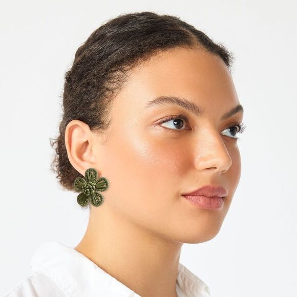 J. Crew Green Floral Earrings with Vintage Design - Picture 2 of 4